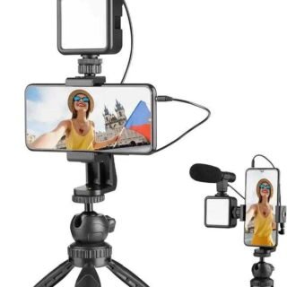 AY-49 Multi-Functional Portable Vlogger Kit with Mic, LED Light & Tripod Stand with Remote
