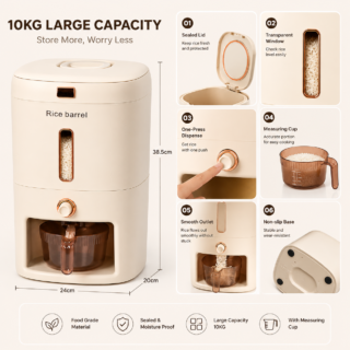 10KG Large Capacity Rice Dispenser with Measuring Cup