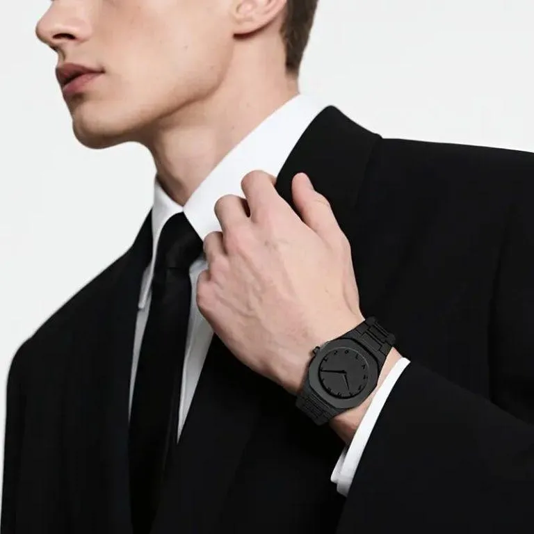 Men Carbon Fiber Black Arabic Aura Watch With Gift Box - Image 2