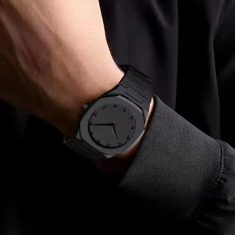 Men Carbon Fiber Black Arabic Aura Watch With Gift Box - Image 4