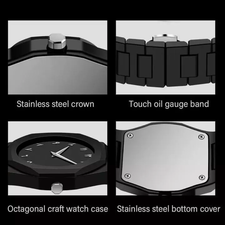 Men Carbon Fiber Black Arabic Aura Watch With Gift Box - Image 5