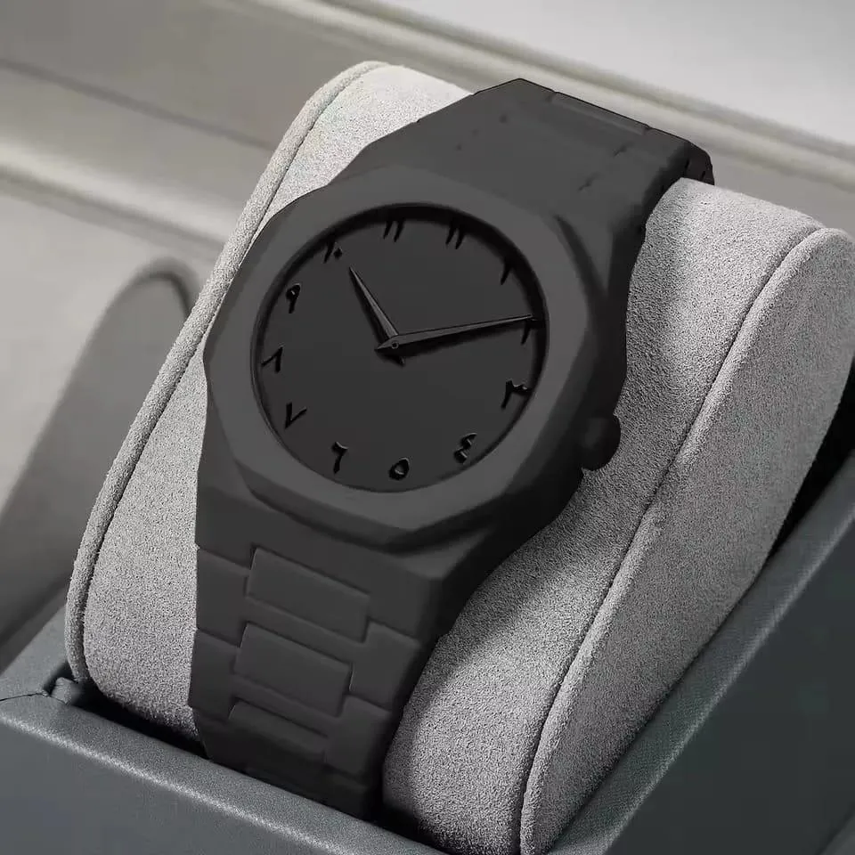 Men Carbon Fiber Black Arabic Aura Watch With Gift Box - Image 6
