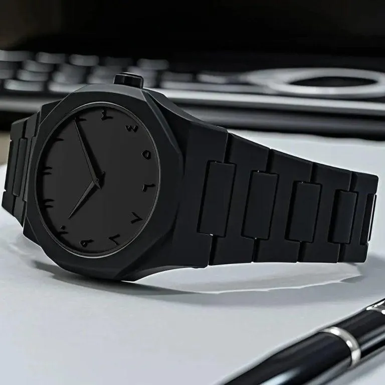 Men Carbon Fiber Black Arabic Aura Watch With Gift Box - Image 7