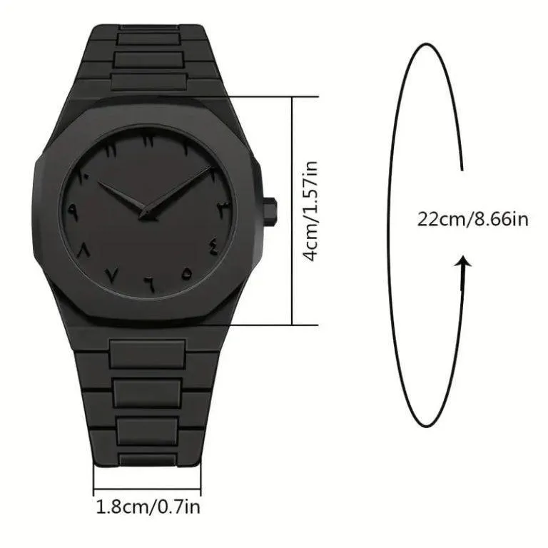 Men Carbon Fiber Black Arabic Aura Watch With Gift Box - Image 9