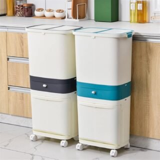 2-Layer Garbage Container with Removable Trashcan and Wheels 42 Liter Capacity