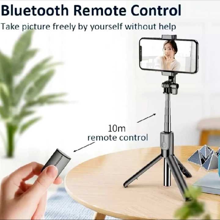 Adjustable Selfie Stick with Tripod Stand & Wireless Bluetooth Remote - Image 2