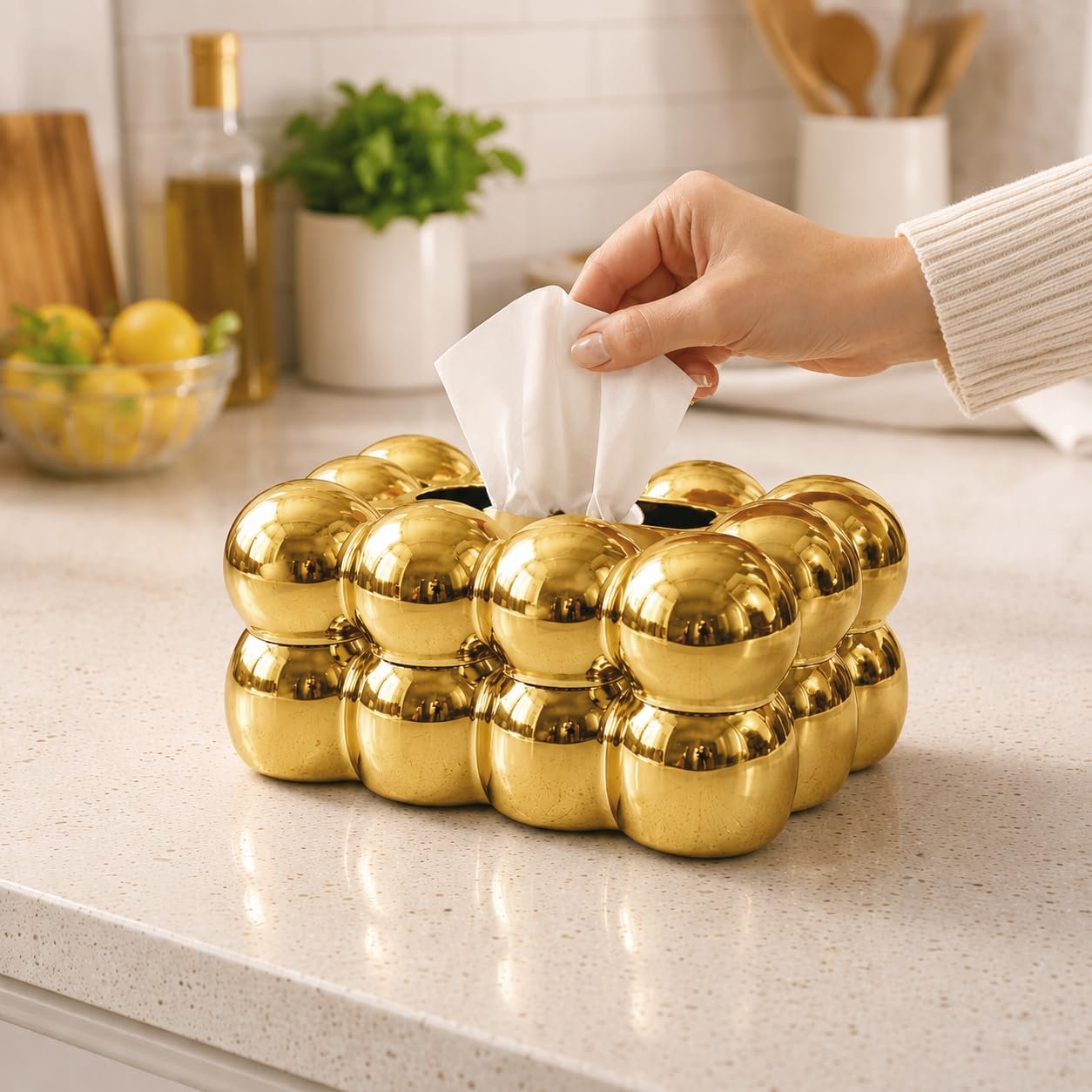Bubble Tissue Box - Golden