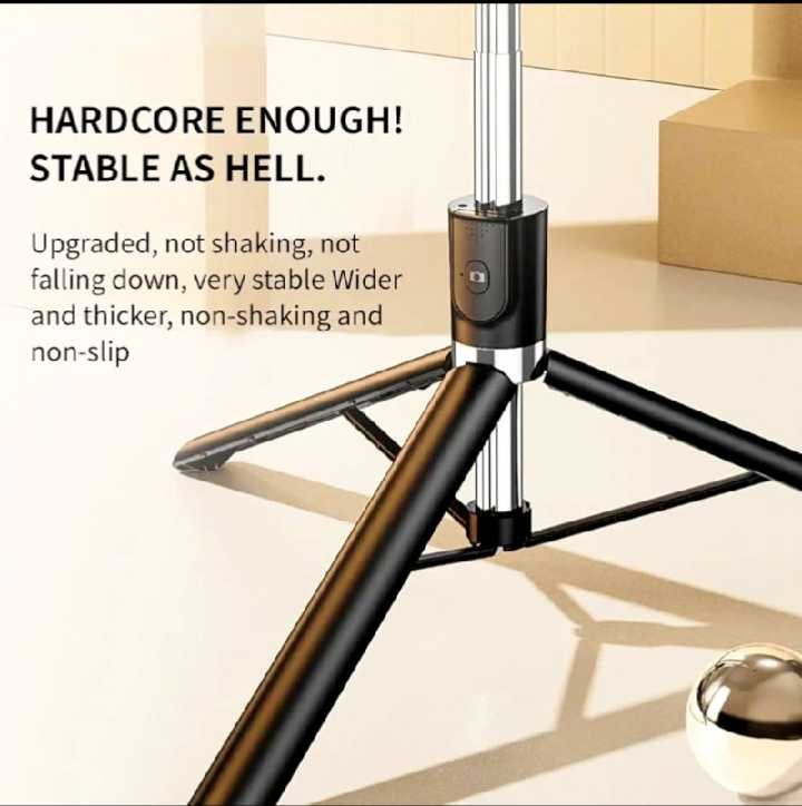 Adjustable Selfie Stick with Tripod Stand & Wireless Bluetooth Remote - Image 5