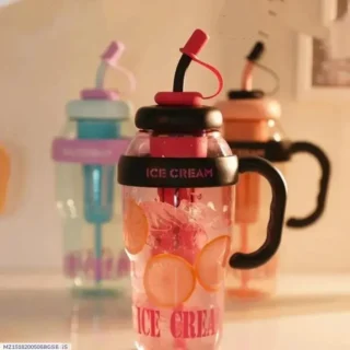 Ice Cream Water Bottle with Straw & Handle
