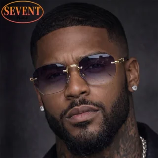 Steampunk Rimless Square Sunglasses Men 2026 Luxury Designer Vintage Metal Polygon Outdoor Sun Glasses Male Frameless Shades