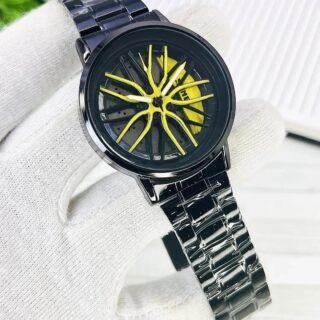 Men's Stainless Steel Yellow Black Dial Watch 22mm