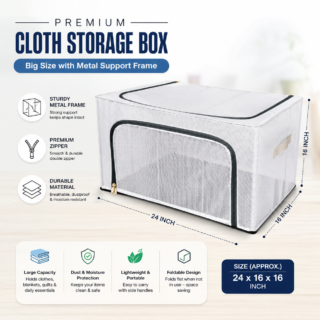 Premium Foldable Cloth Storage Box - Metal Frame