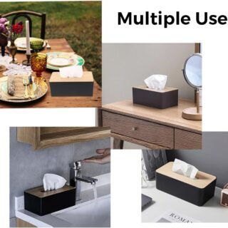 Wooden Tissue Paper Holder Box Organizer - Black/Wood